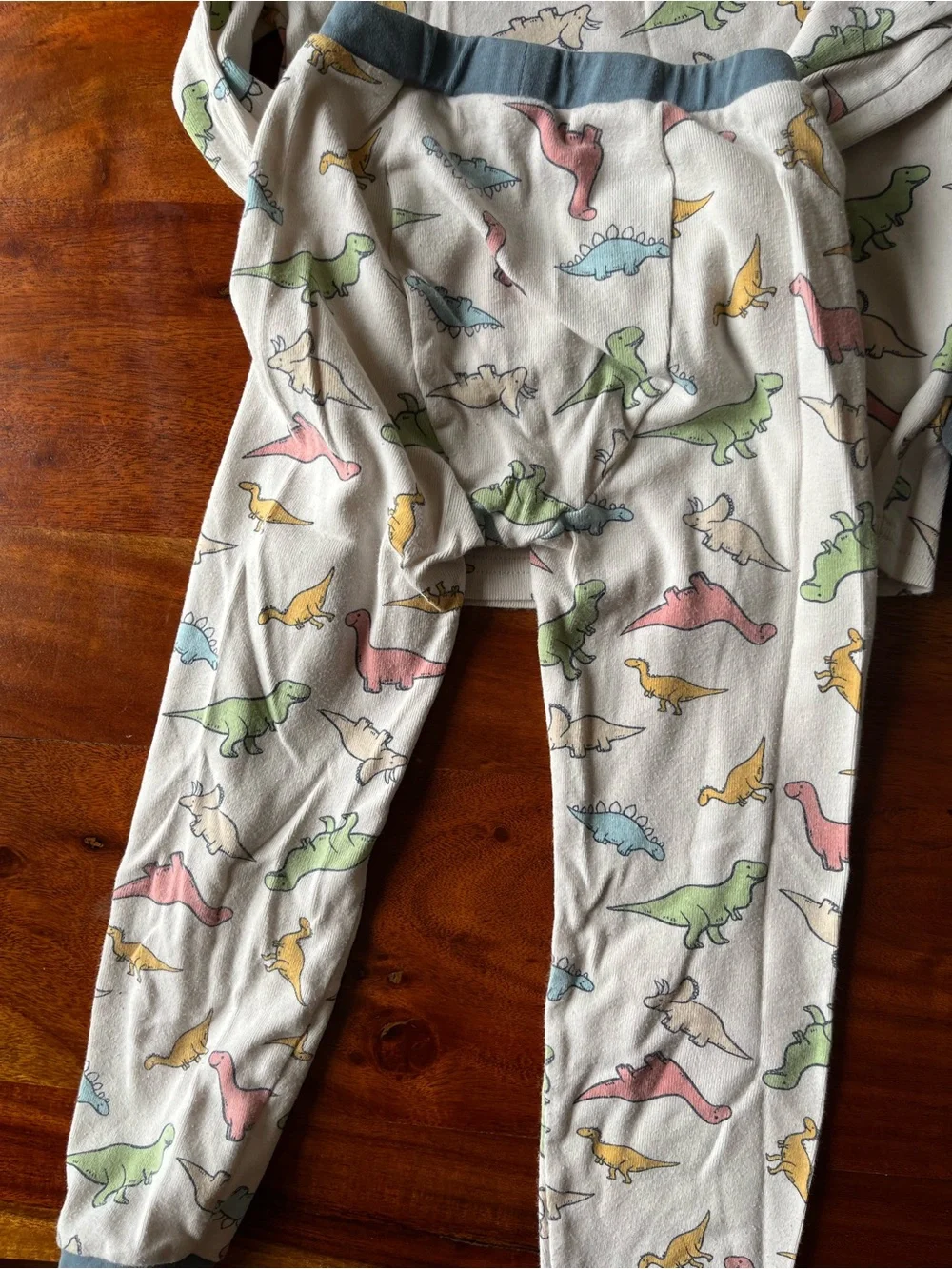 Kids Cotton Pajama Sets of 2 - Blue & Cream Dino Prints